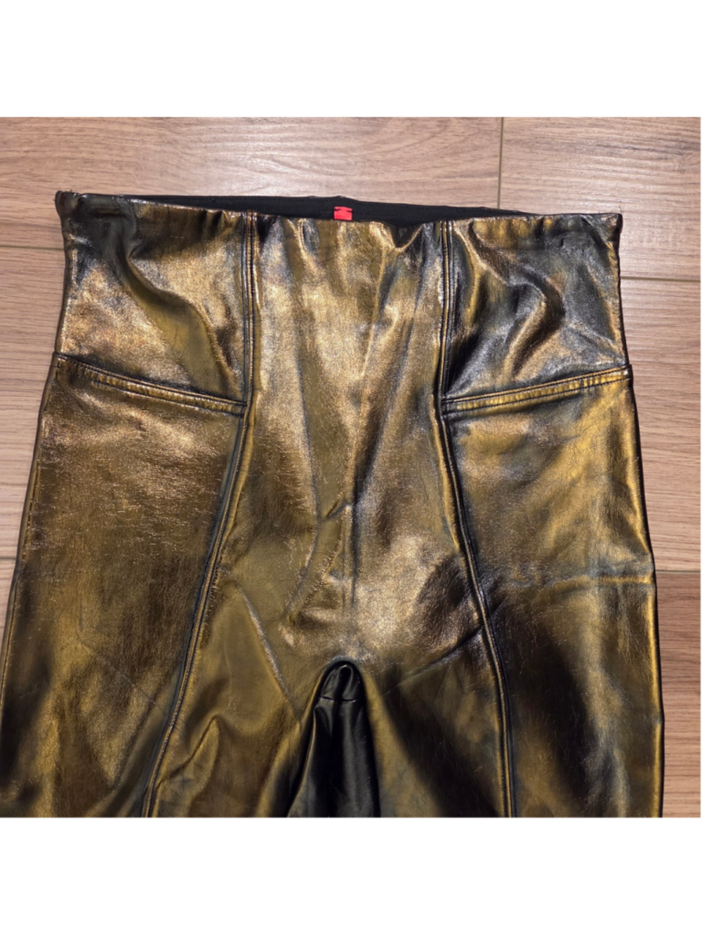 SPANX Metallic Gold Faux Leather Leggings size small - Picture 3 of 4